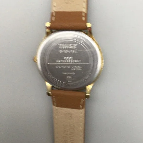 Vtg Timex Indiglo Watch Men 35mm Gold Tone Date Leather Band New Battery - Picture 12 of 15